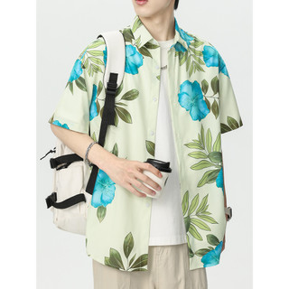 Verão fino masculino havaí gelo seda de manga curta Casual flor camisa jaqueta 2026 novo estilo rua Wear camisa roupas m
