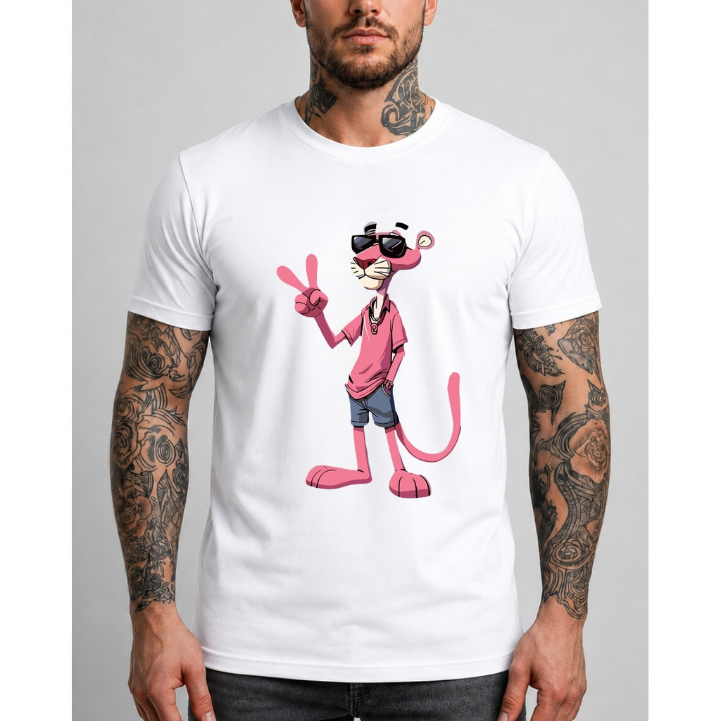 Camiseta Masculina Estampada Pantera Cor De Rosa Novidade Camisa 100% Algodão Estilosa