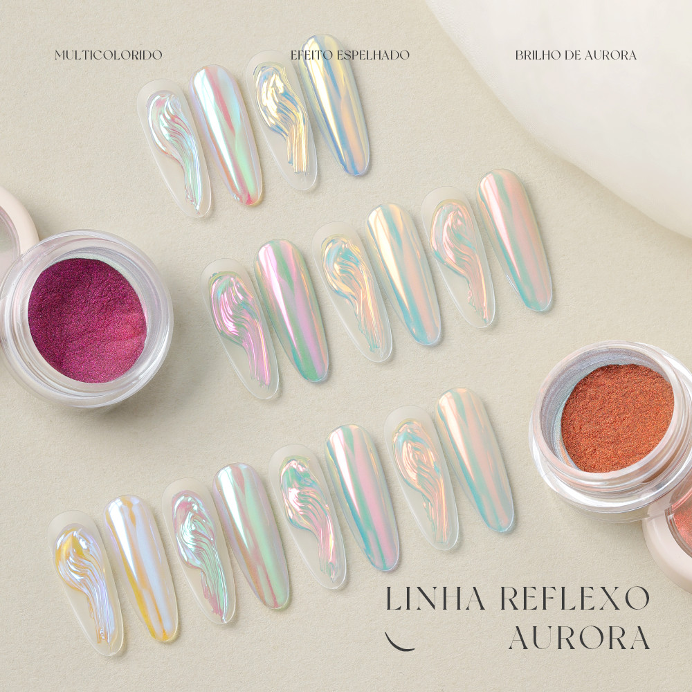 MR NAIL Pó Aurora Espelhado 0,4g para Unhas | 9 Cores Multicoloridas