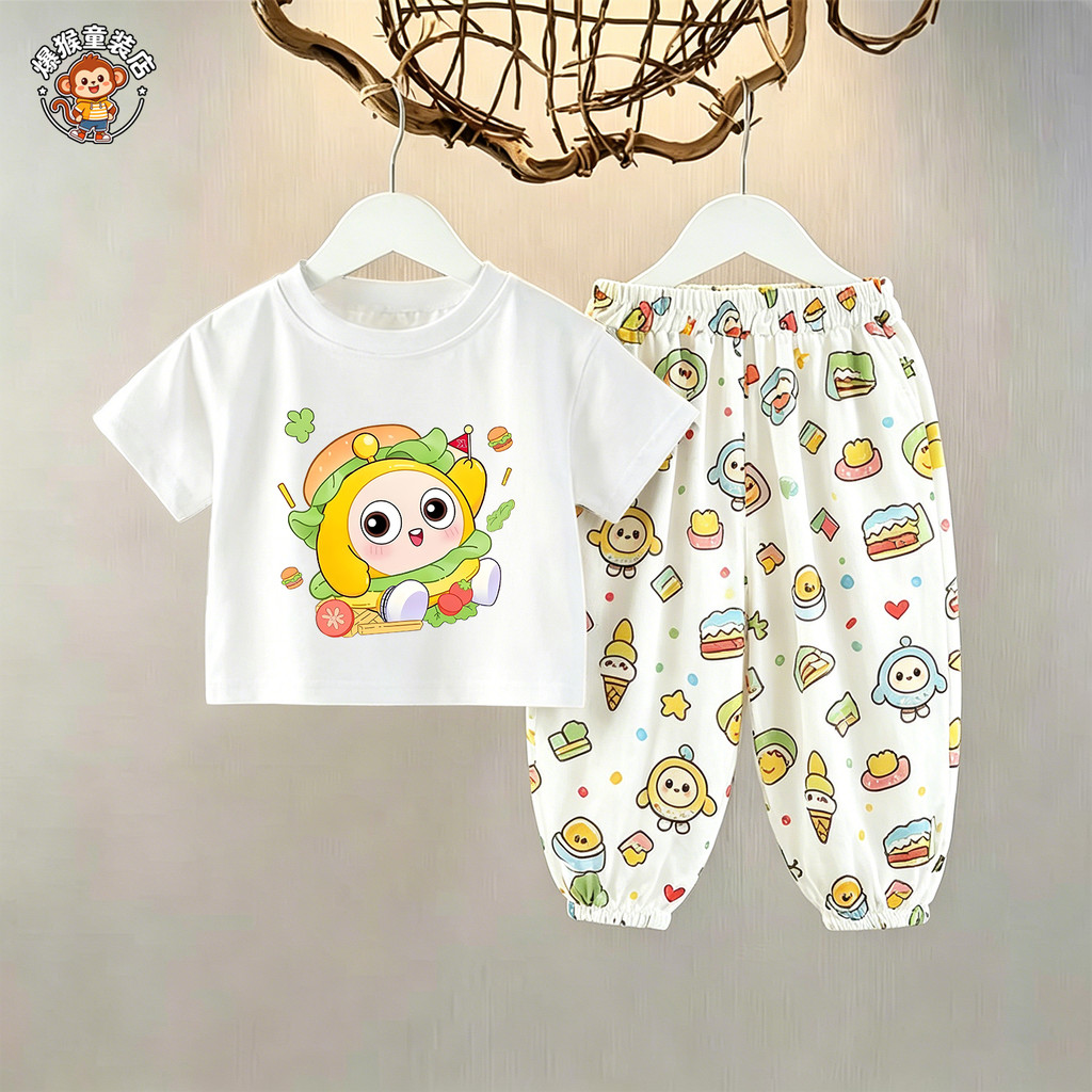 Crianças verão meninos meninas dos desenhos animados bonito ovo meninos puro algodão de manga curta camiseta terno bebê 