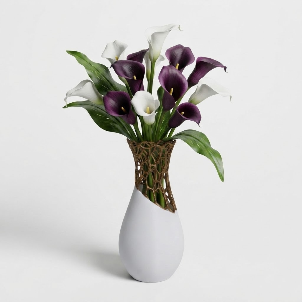 Vaso Decorativo Paramétrico Branco e dourado Moderno 25cm
