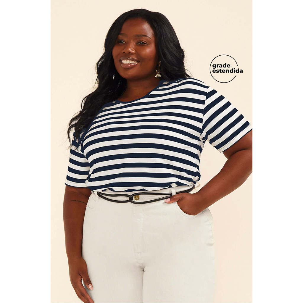 Blusa Feminina Listrada Detalhe Costas Marialícia Azul