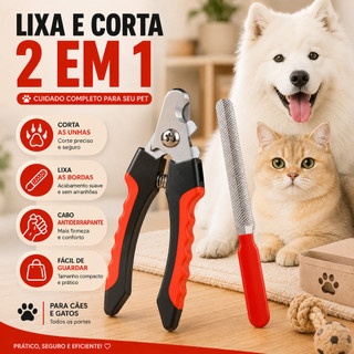 Kit Cortador Alicate + Lixa De Unha Gatos E Cães Grande Alicate Cortador de Unha Pet para Cachorro