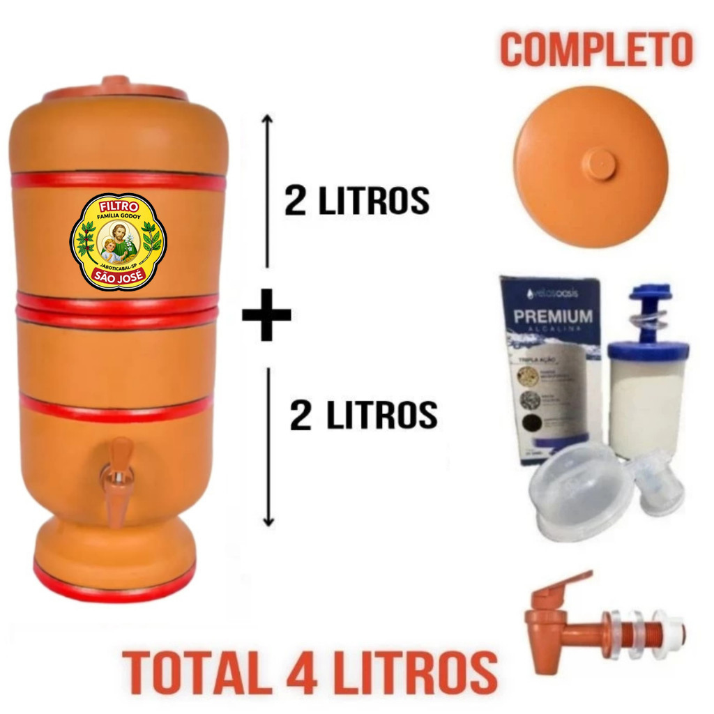 Bebedouro de Água Filtro de Barro Tradicional 4L Completo com Vela, Boia e Torneira -Envio Imediato!