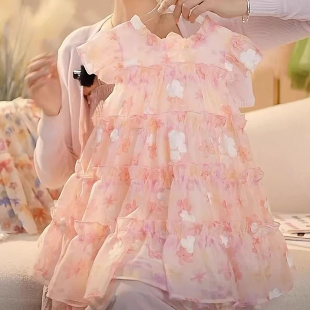 Meninas vestido de verão estilo fino confortável respirável vestido de princesa elegante pequeno vestido Floral bebê men