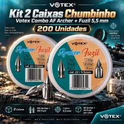Kit 2 Chumbinhos Votex Combo AF 5,5 mm - 200 Unidades - 100 Archer + 100 Fuzil