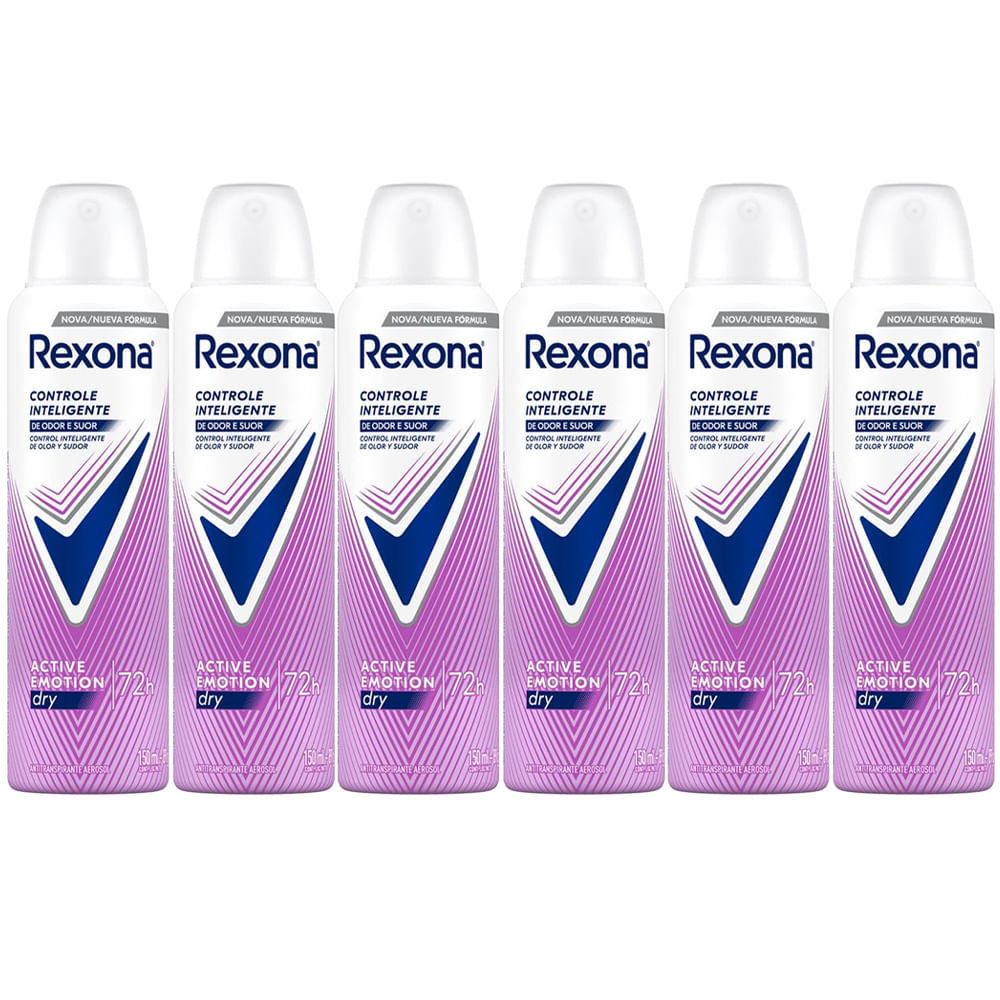 Kit Desodorante Aerosol Rexona Active Emotion 150ml - 6 Unidades