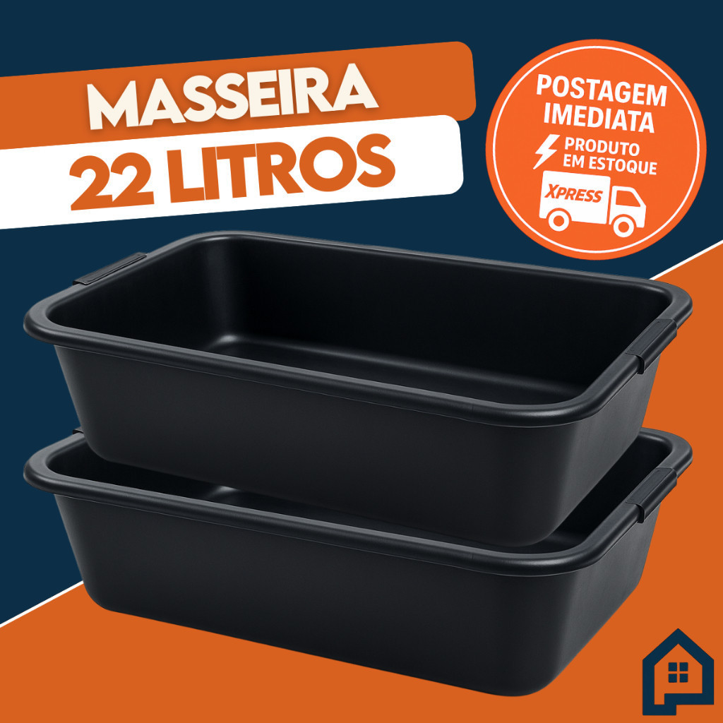 Kit 2 Caixa De Massa Plástica 22L Construção Resistente Lavável Masseira Caçamba Concreto Cimento