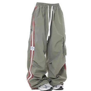 Calças cargo femininas estilo Y2K coreano, calças largas com listras e bolsos de estilo punk EWLJ 0HIA