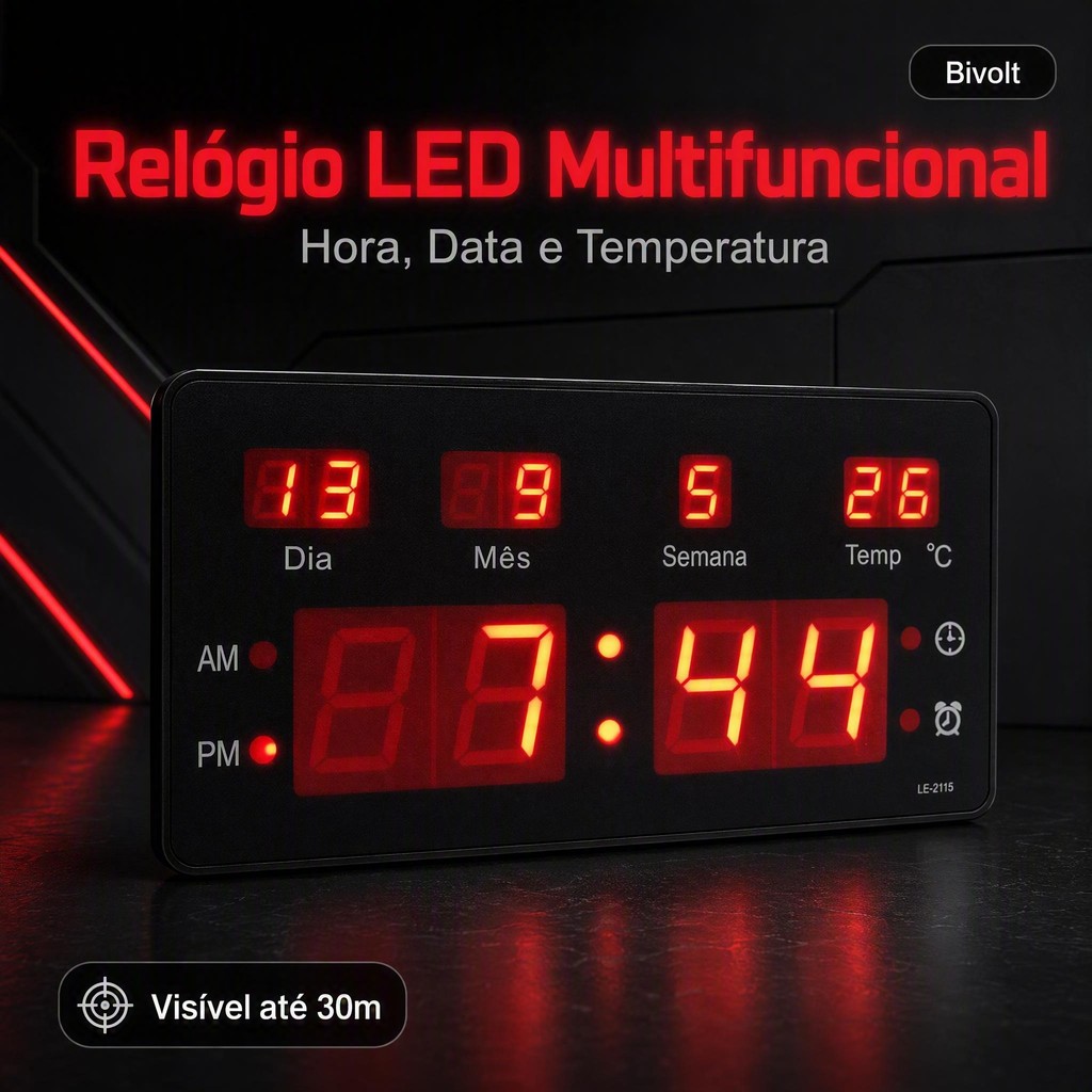 Relógio Parede Mesa Led Digital Calendário Termômetro Le2115