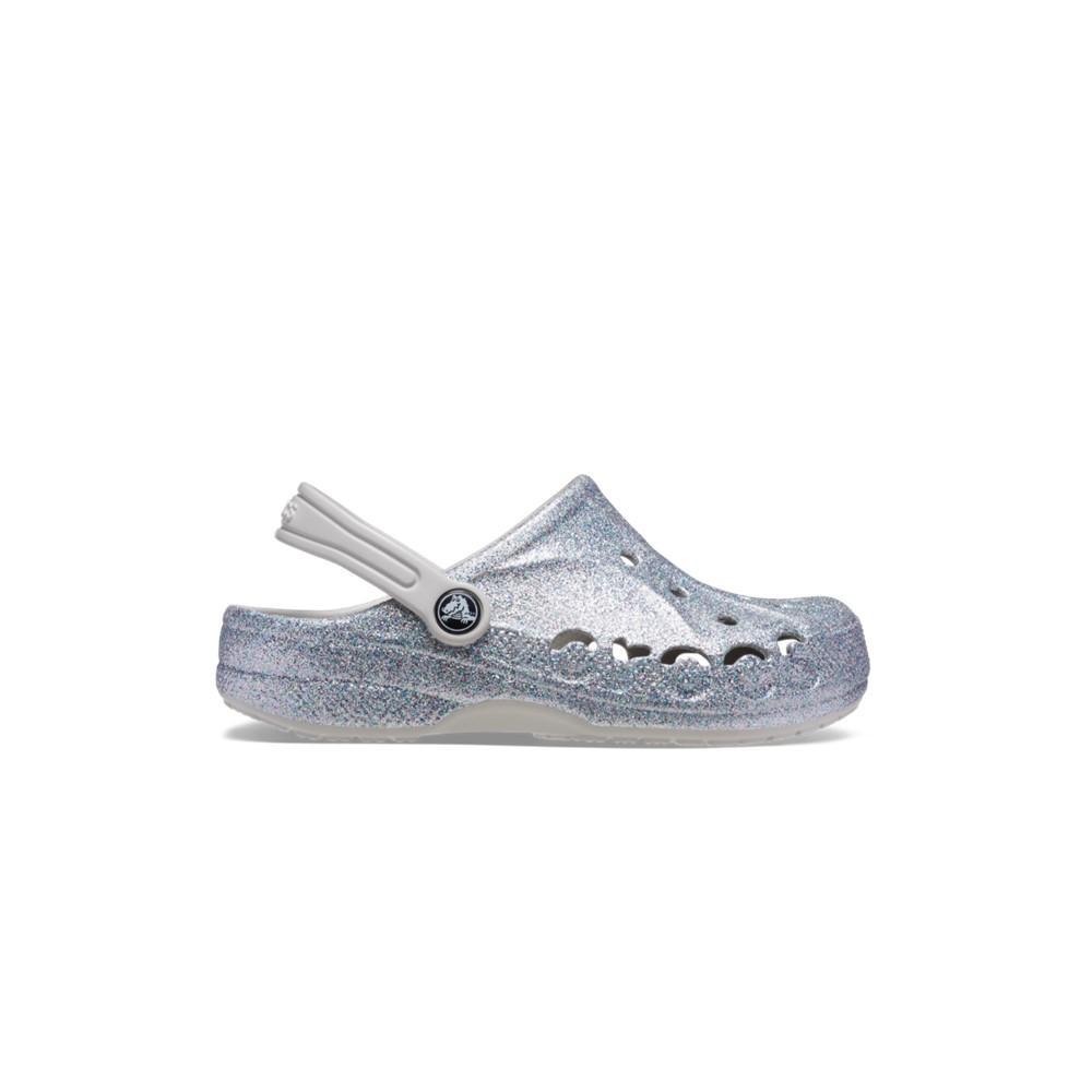 Sandália crocs baya glitter clog silver