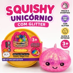 Squishy Unicórnio Com Glitter Brinquedo Sensorial Fidget Toy Infantil 3+ Anos Apertar Esticar Antiestresse Brincar