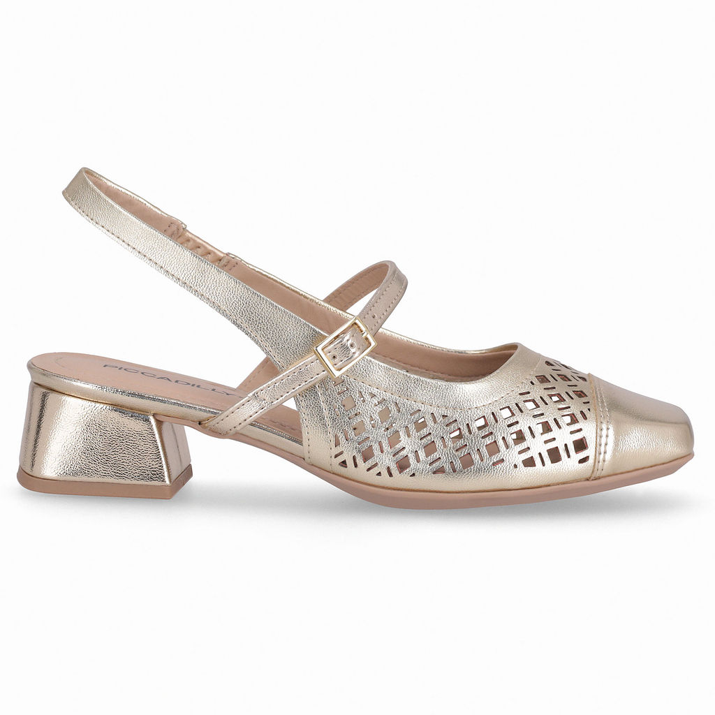 Sapato Slingback Tati Salto Médio Ouro