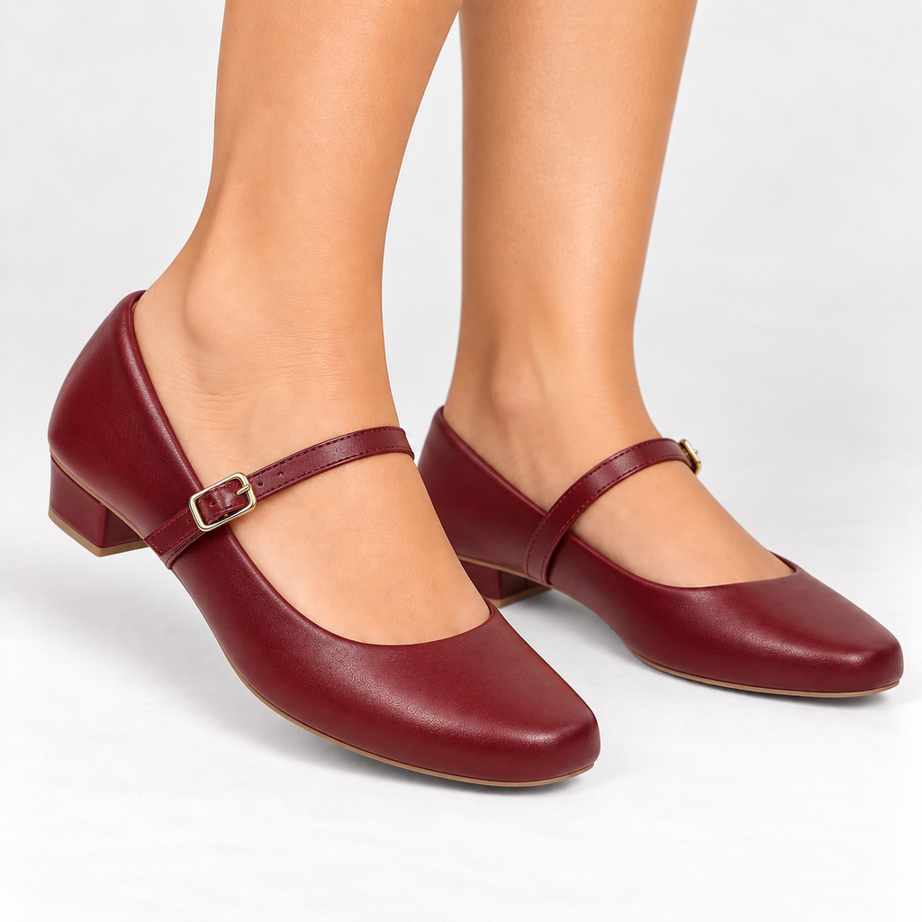 Sapato Boneca Mary Jane Salto 3cm Vermelho Marsala Preto Nude Caramelo Verniz Marsala 33 ao 40 Confort