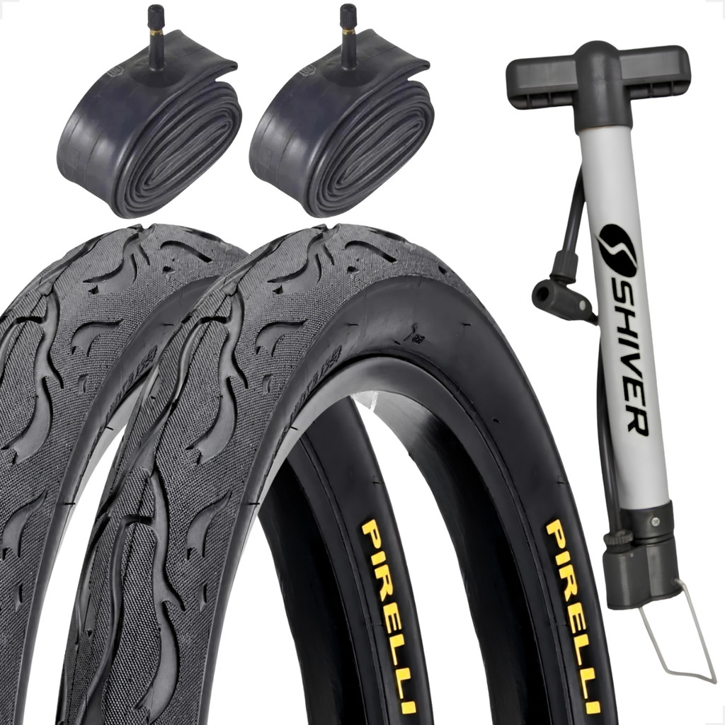 Par Pneu Bicicleta Pirelli Tornado Beta Flame Balão Aro 26 x 2.125 + Par Camara + Brinde Bomba de ar