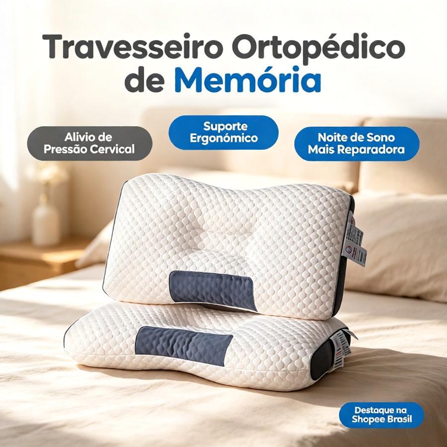 Travesseiro Ortopédico Cervical Fino Ergonômica de Algodão Tricotado para Pescoço e Coluna COR Branco