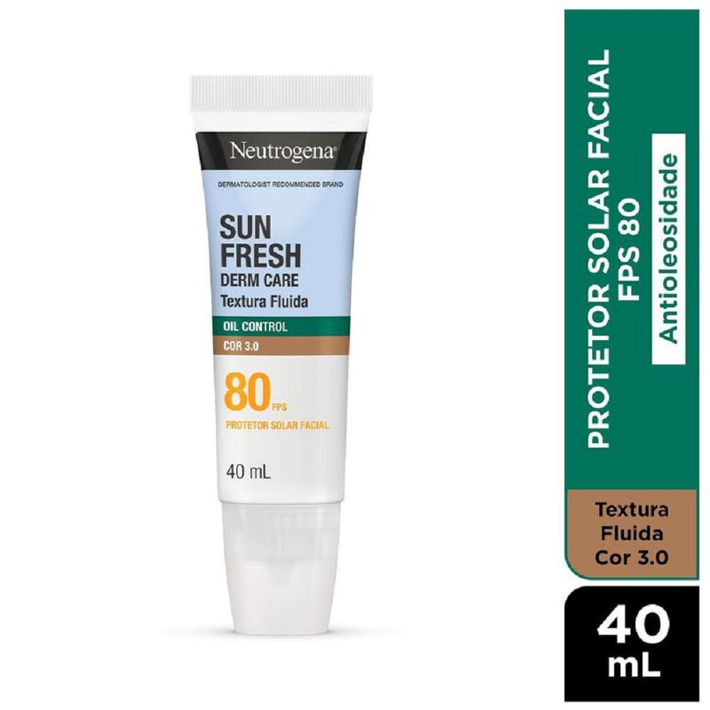 Protetor Solar Facial Neutrogena Sun Fresh Derm Care Oil Control FPS 80 Cor 3.0 40ml