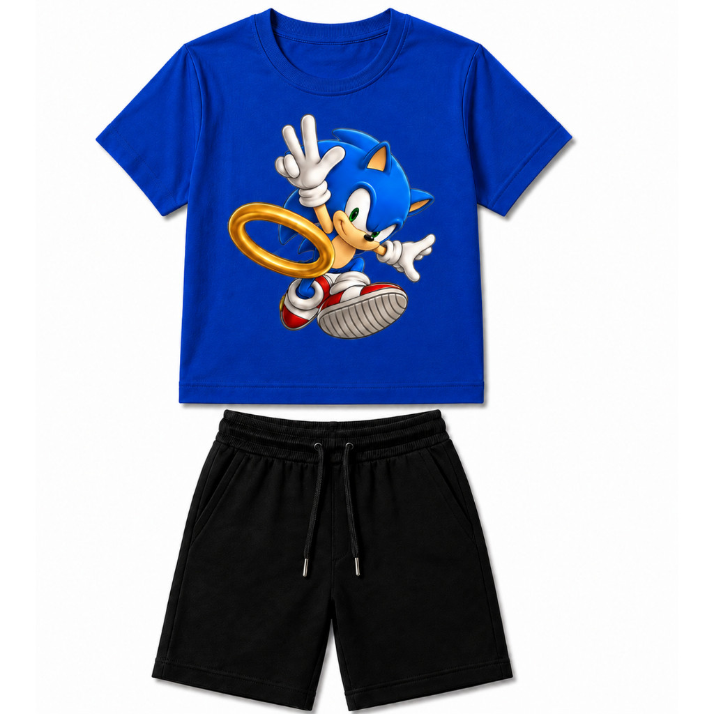 Conjunto Infantil Masculino Camiseta Estampada E Bermuda Moletinho Em Algodão Casual Confortavel