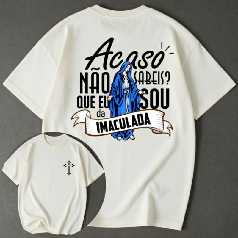 Camiseta Blusa Unissex Nossa Senhora Imaculada Católica Estampada Algodão Fé Proteção Confortávell