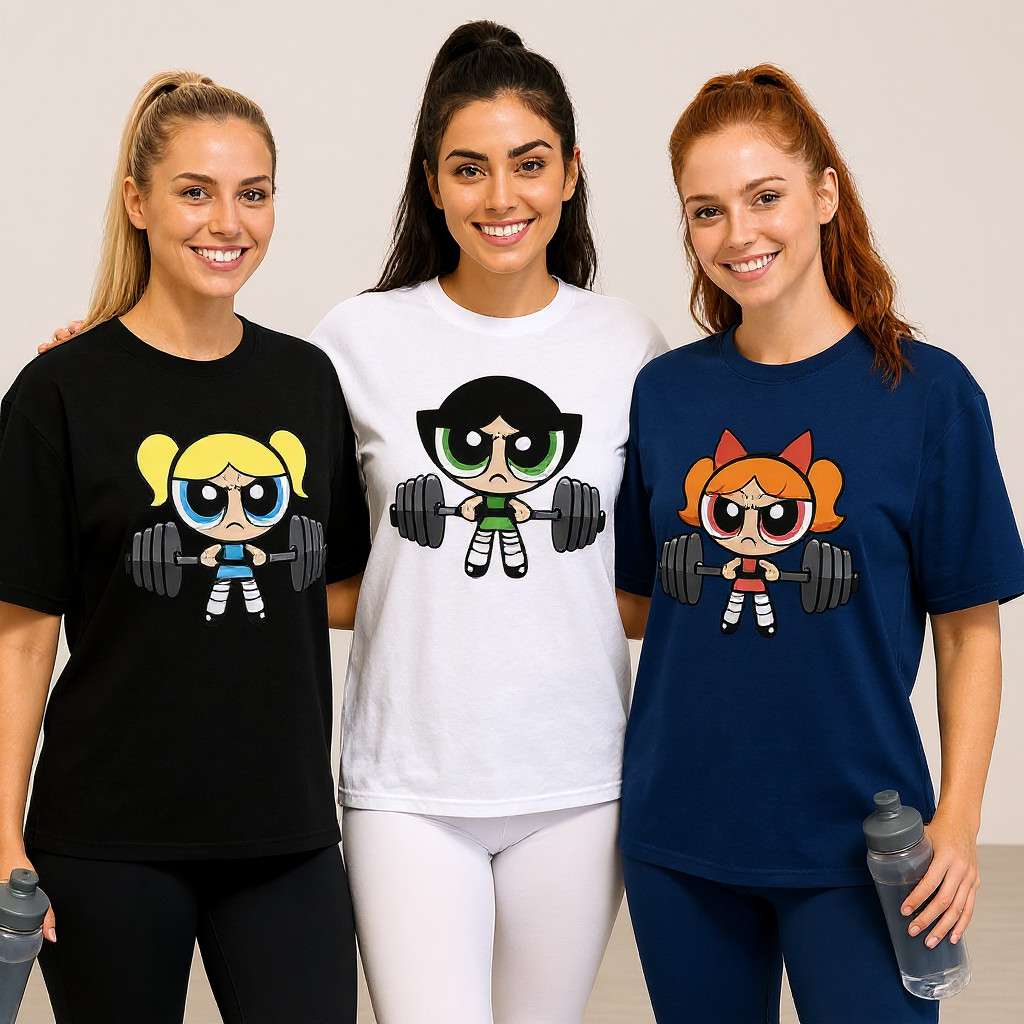 KIT 3 Camisetas Feminina Academia Powerpuff Girls Meninas Superpoderosas Fitness Treino Estampada