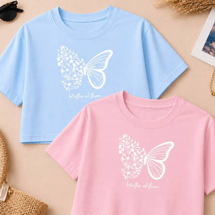 Kit 2 Cropped Feminino Borboleta Fly Estiloso Confortavel 100% Algodão