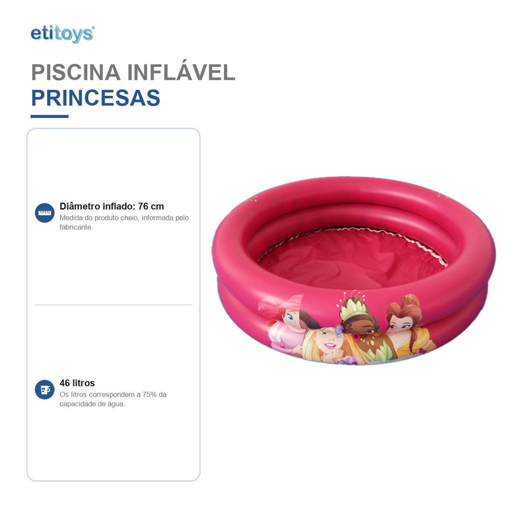 Piscina Inflável Infantil Princesas 46 Litros 76cm Etitoys — imagem 2 de 2