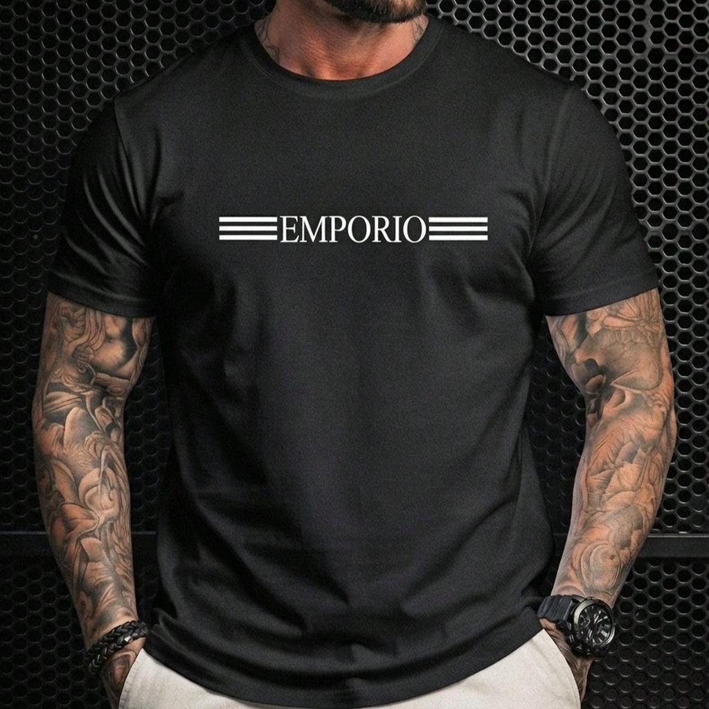 Camiseta Masculina Estilosa Estampada Emporio Academia Treino Tecido Respirável Premium Elegante
