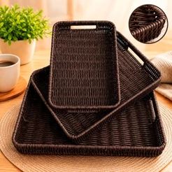 Bandeja Cesta Organizadora Tipo Vime Retangular Oval Grande Cesto Decorativo para Servir Café