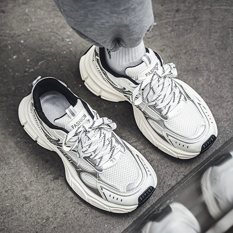 Sapatos masculinos outono respirável 2026 novo estilo malha esportes lazer correndo aumentado dedo do pé largo pai All-M