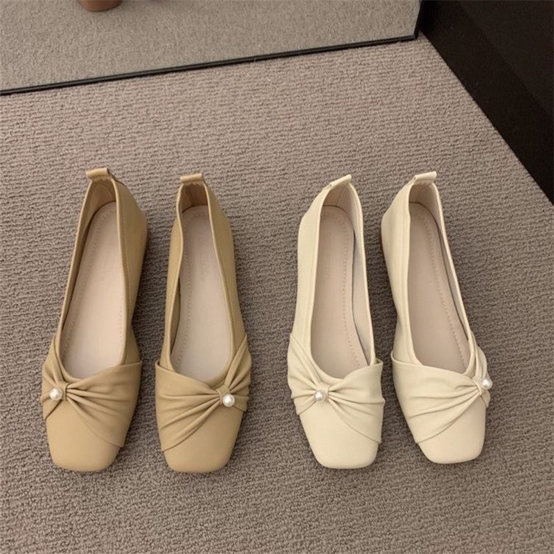 Estilo francês dedo do pé quadrado boca rasa sapatos planos primavera outono novo estilo estilo noite suave mulheres grá