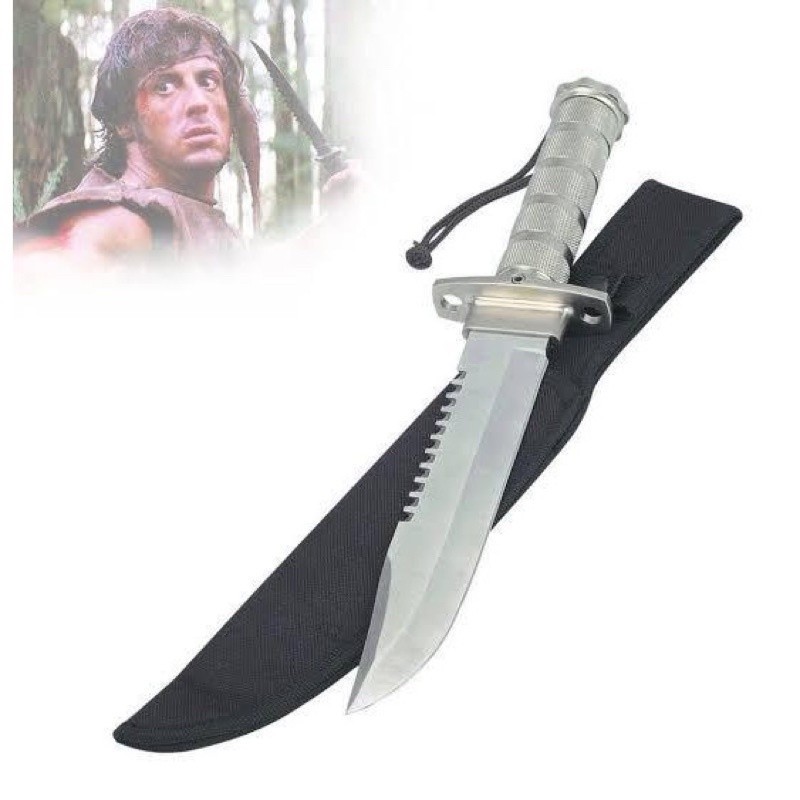 Faca Rambo Tática Militar Aço inox serrilhado kit sobrevivência + Bainha