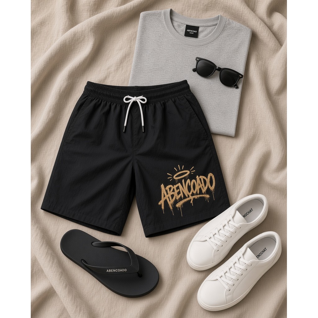 Short Moda Praia Masculino Bermuda Verão Tec Tell Abencoado Dourado Cristão Academia Treino Corrida Musculacao Fit
