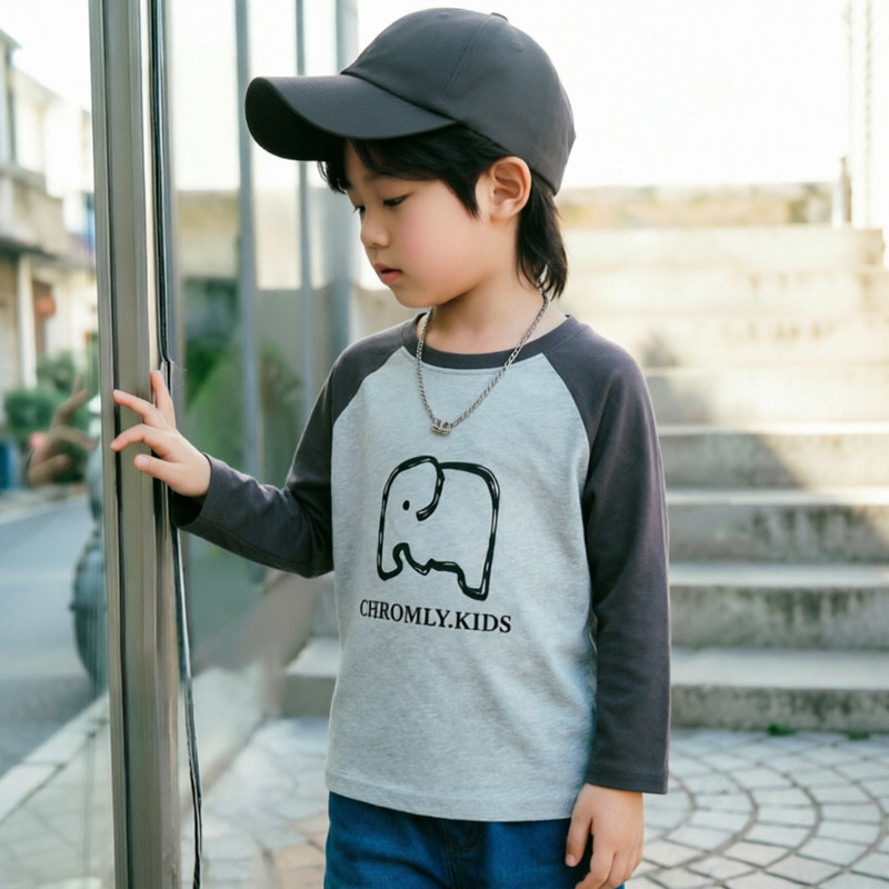 Crianças crianças puro algodão camiseta primavera outono meninos meninas fino de manga comprida Raglan impresso topos mé