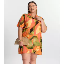 Vestido Chemise Curto Plus Size Secret Glam Laranja
