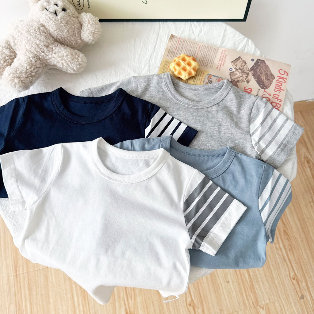 Meninos puro algodão de manga curta camiseta verão novo estilo crianças simples básico em torno do pescoço camisa de fun