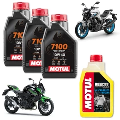 KIT TROCA DE OLEO MOTO 3X MOTUL 7100 10W40 + 1X MOTOCOOL ANTICONGELANTE YAMAHA MT 03 R3