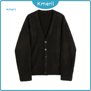 Men Knitted Cardigan V-neck Sweater Men’s Fall Winter V Neck Thick Knit Long Sleeve Loose Fit Preppy Style Warm Solid 