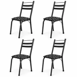 Conjunto Com 4 Cadeiras Tubular Itália Preto Floral Artefamol