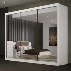 Guarda Roupa Casal 3 Portas de Correr 6 Gavetas com Espelho 100% MDF São Paulo Gold 03 Espelhos com Tamanhos Iguais