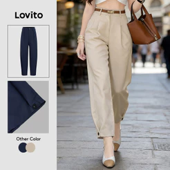 Lovito Calça Casual com Botão Primavera/verão Calça Caqui Feminina L195AD156