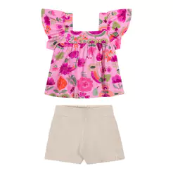 Conjunto Infantil Menina Floral Aquarela Elian Rosa