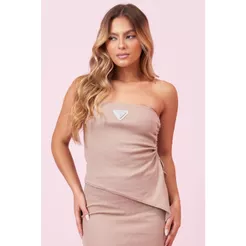 Blusa Feminina Sem Alça Com Drapeado Planet Girls Bege Médio