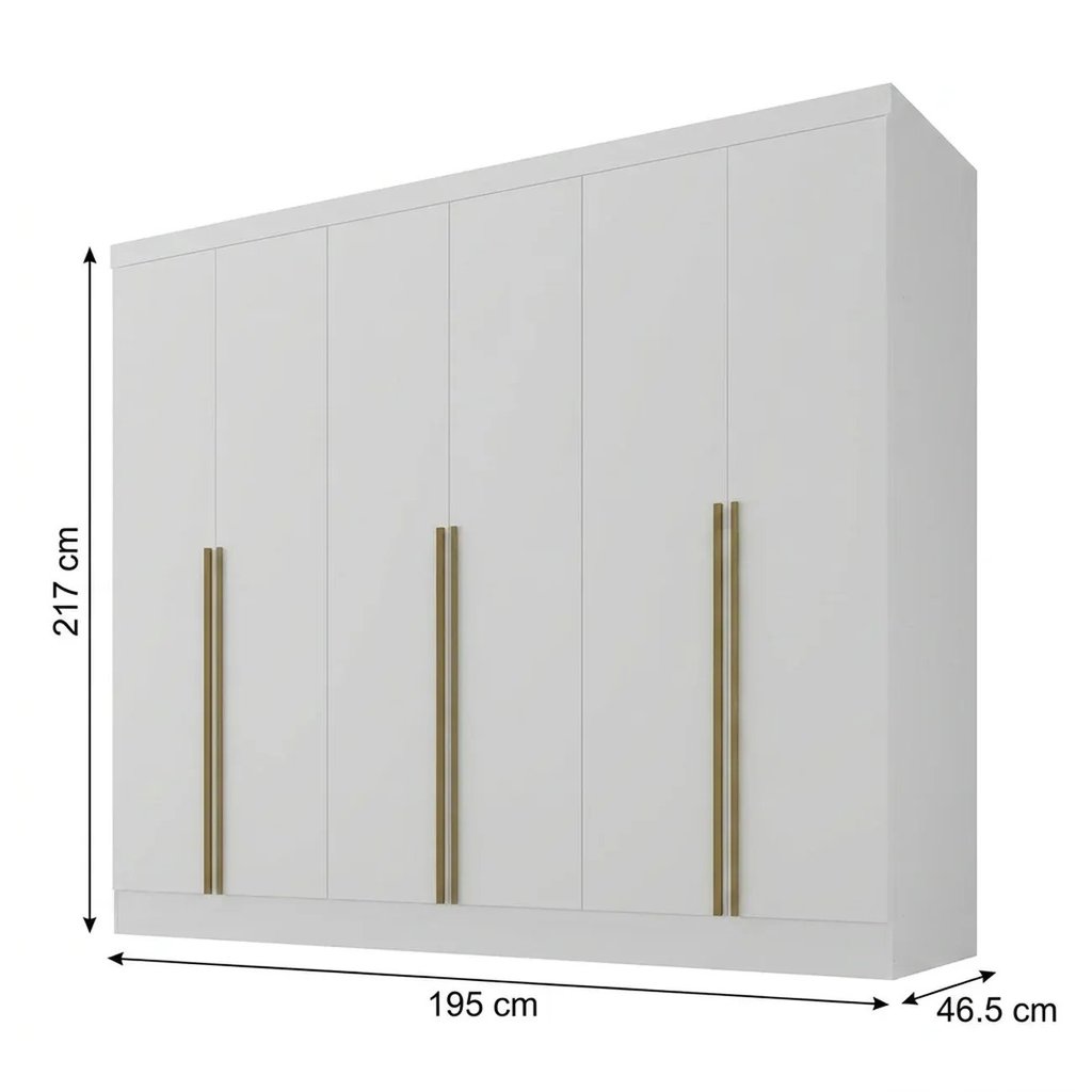 Guarda-Roupa 100% MDF 6 Portas 3 Gavetas Lisboa Yescasa Branco Branco — imagem 2 de 2