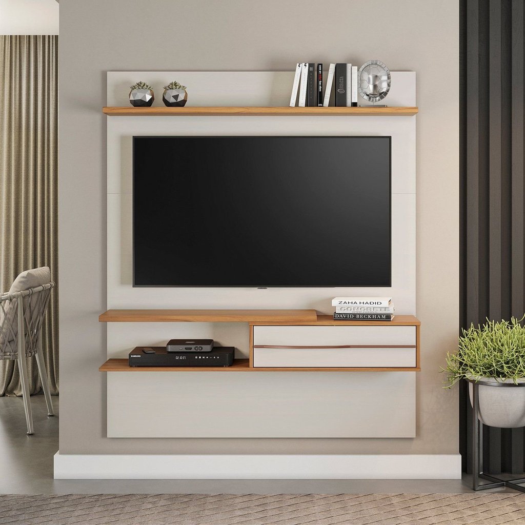 Painel para TV até 55 Polegadas 135CMX160,2cm 1 Porta 1 Prateleira Off White Freijó Trend Nt 1155 Branco Off