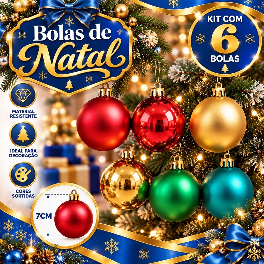 Kit Bolas Enfeite De Árvore De Natal Bolinhas De Decoração Natalina 7cm