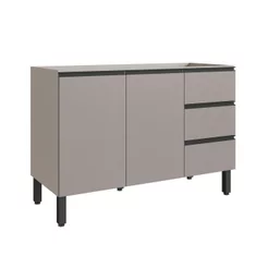 Balcão para Pia 120cm 2 Portas 3 Gavetas Cinza/Fumê Fumê