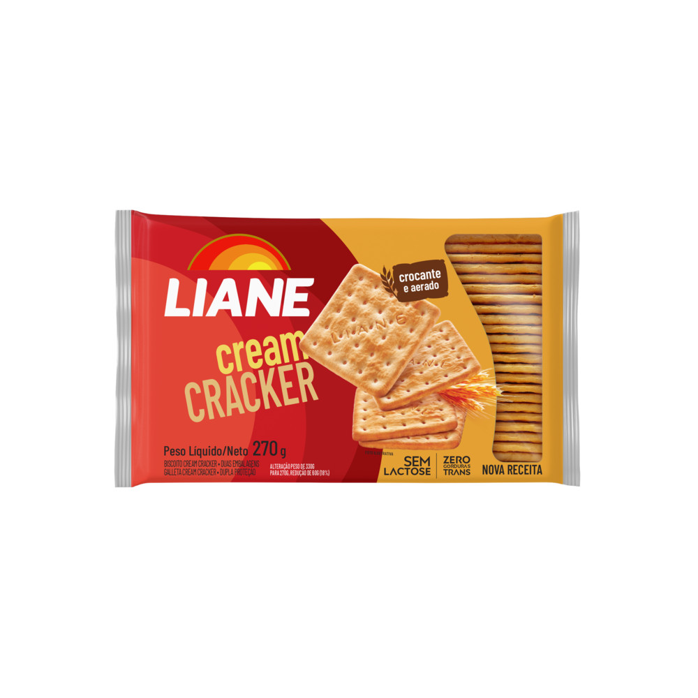 Biscoito Cream Cracker Tradicional Liane 110g ou 270g Zero Leite | Sem Lactose | Vegano