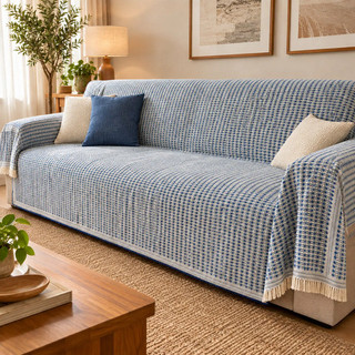 Manta Para Sofa Gigante Retrátil Canto e Fixo 100% Algodao - Algodão Azul