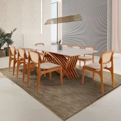 Conjunto Sala de Jantar Mesa 220cm Madeira Maciça Zurick 8 Cadeiras Maia Marrom/Off White/Imbuia Off White/Imbuia