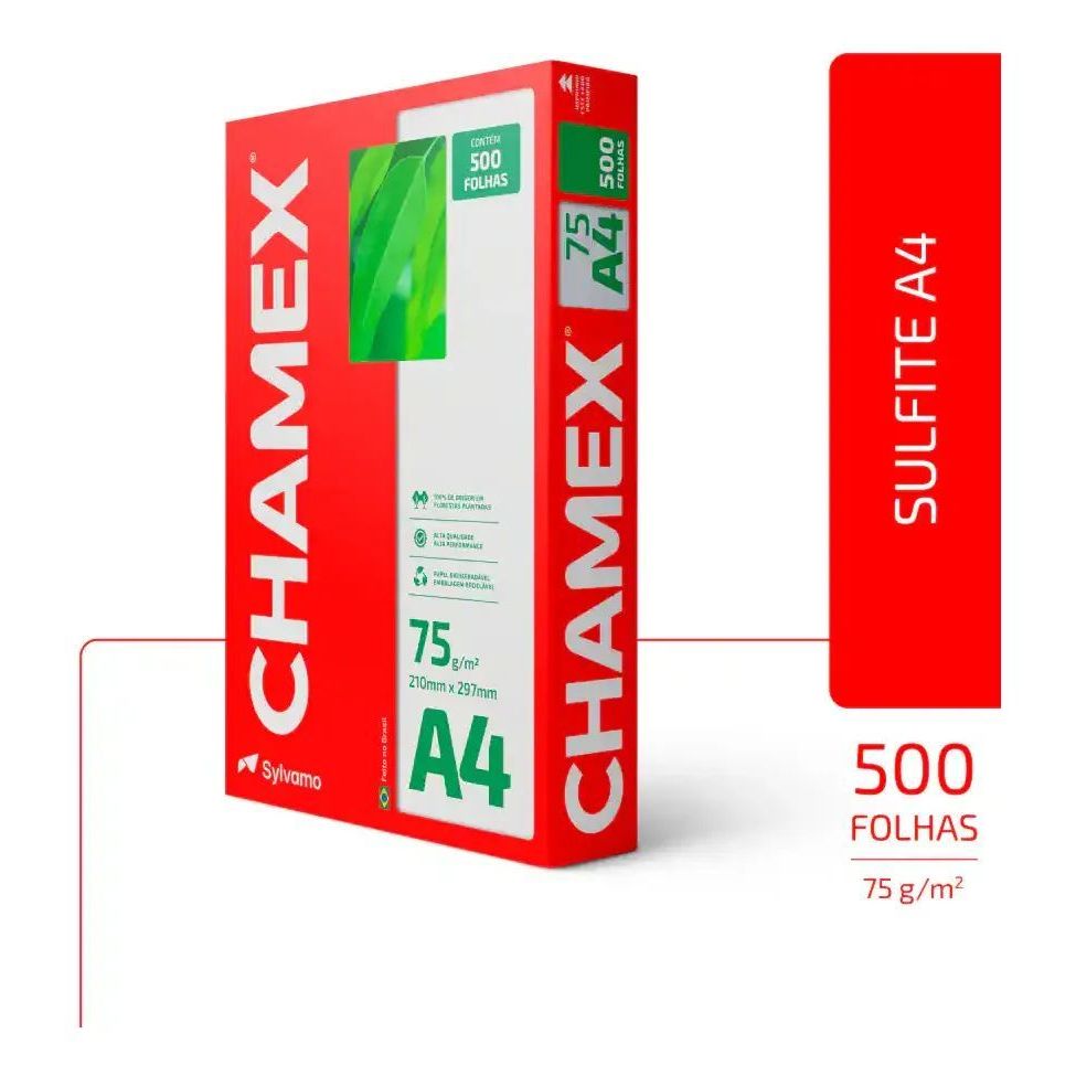 PAPEL SULFITE SUSTENTÁVEL CHAMEX A4 75G 210X297MM 500 FOLHAS